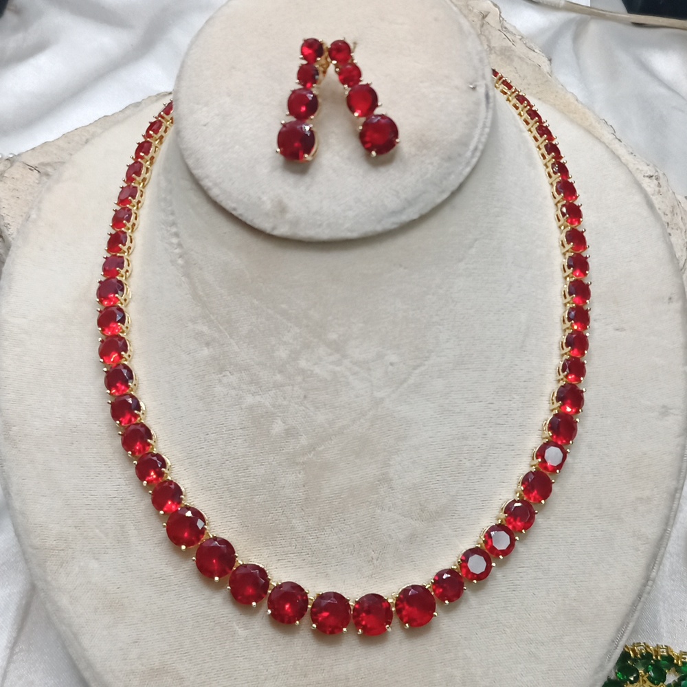 Ruby Red CZ crystal tennis necklace and earrings